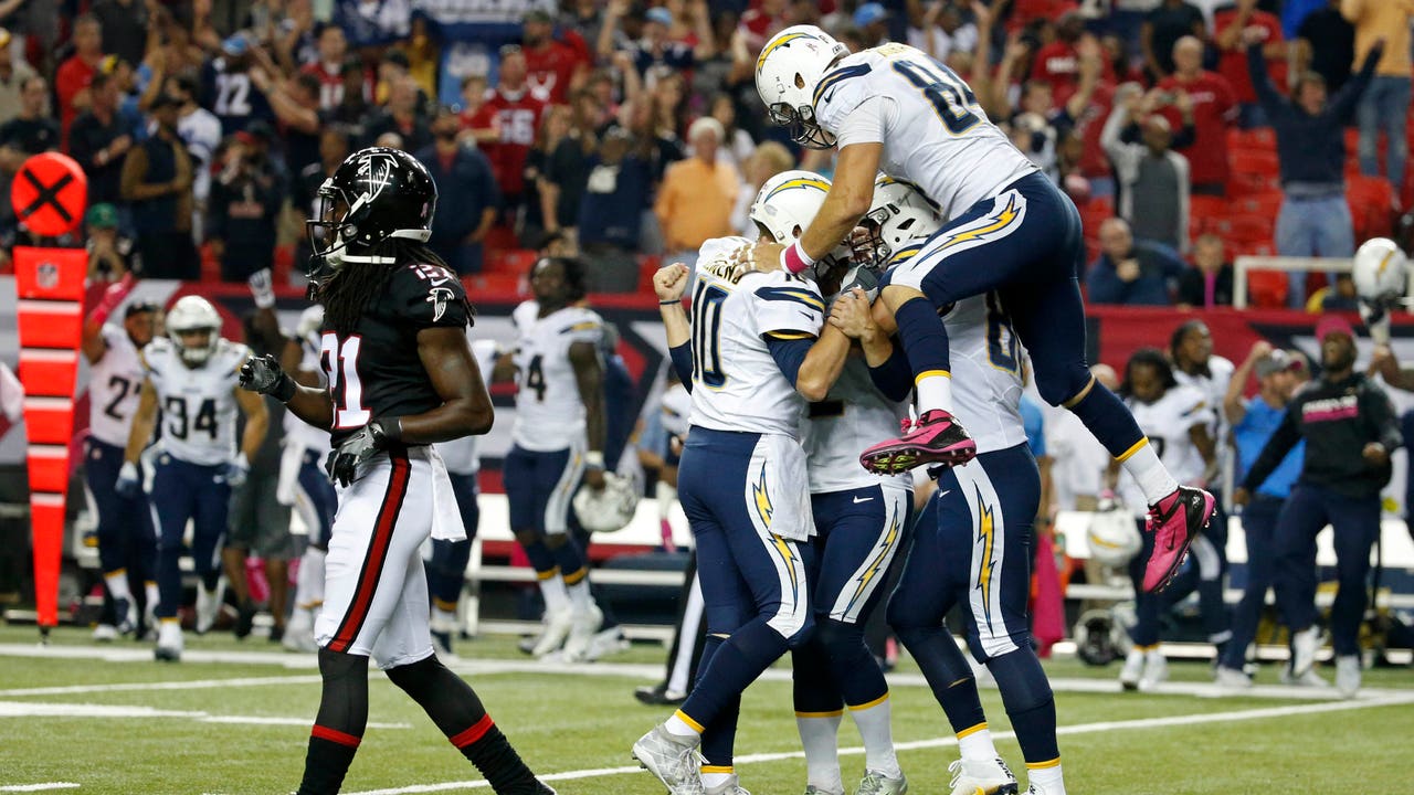 Chargers beat Falcons 33-30 in OT on Lambo's 42-yard FG